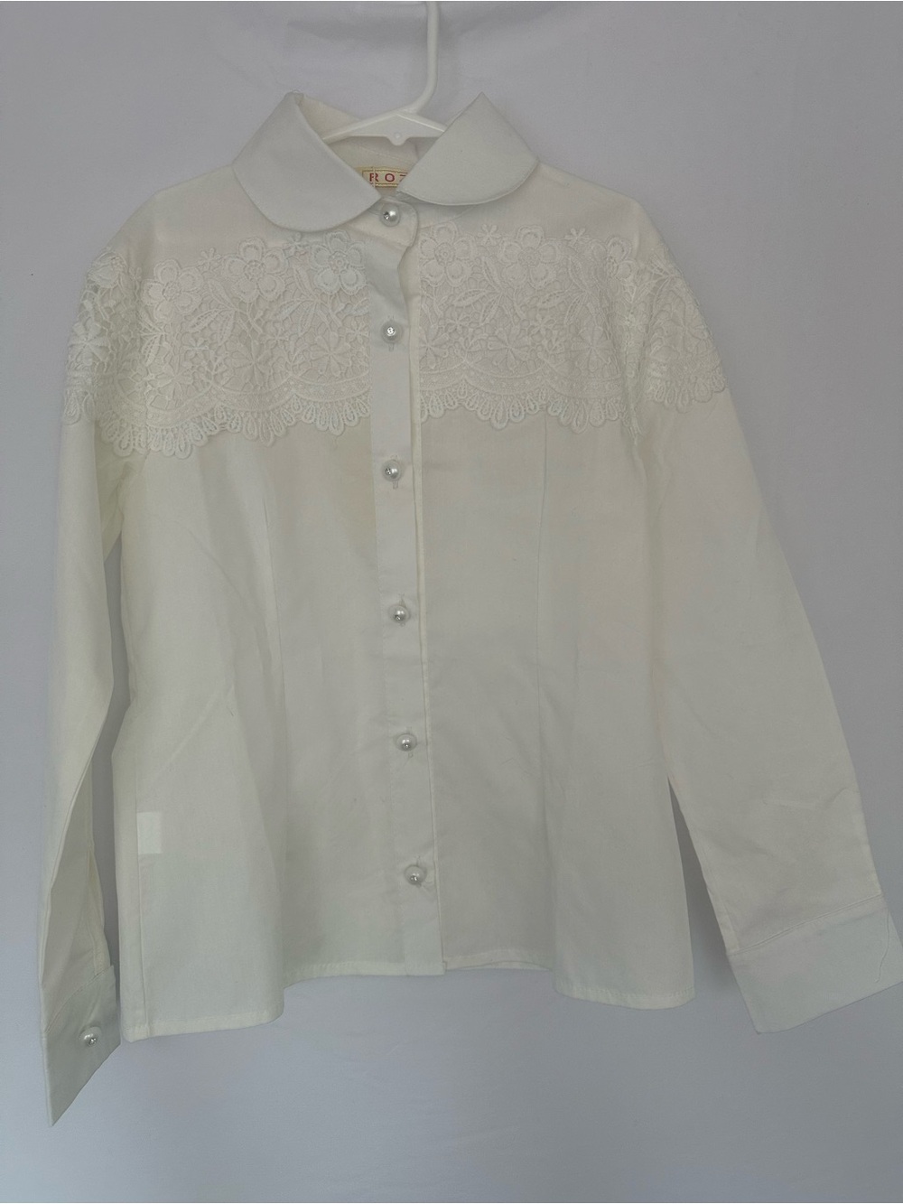 White Lace Yoke Button-Up Blouse
